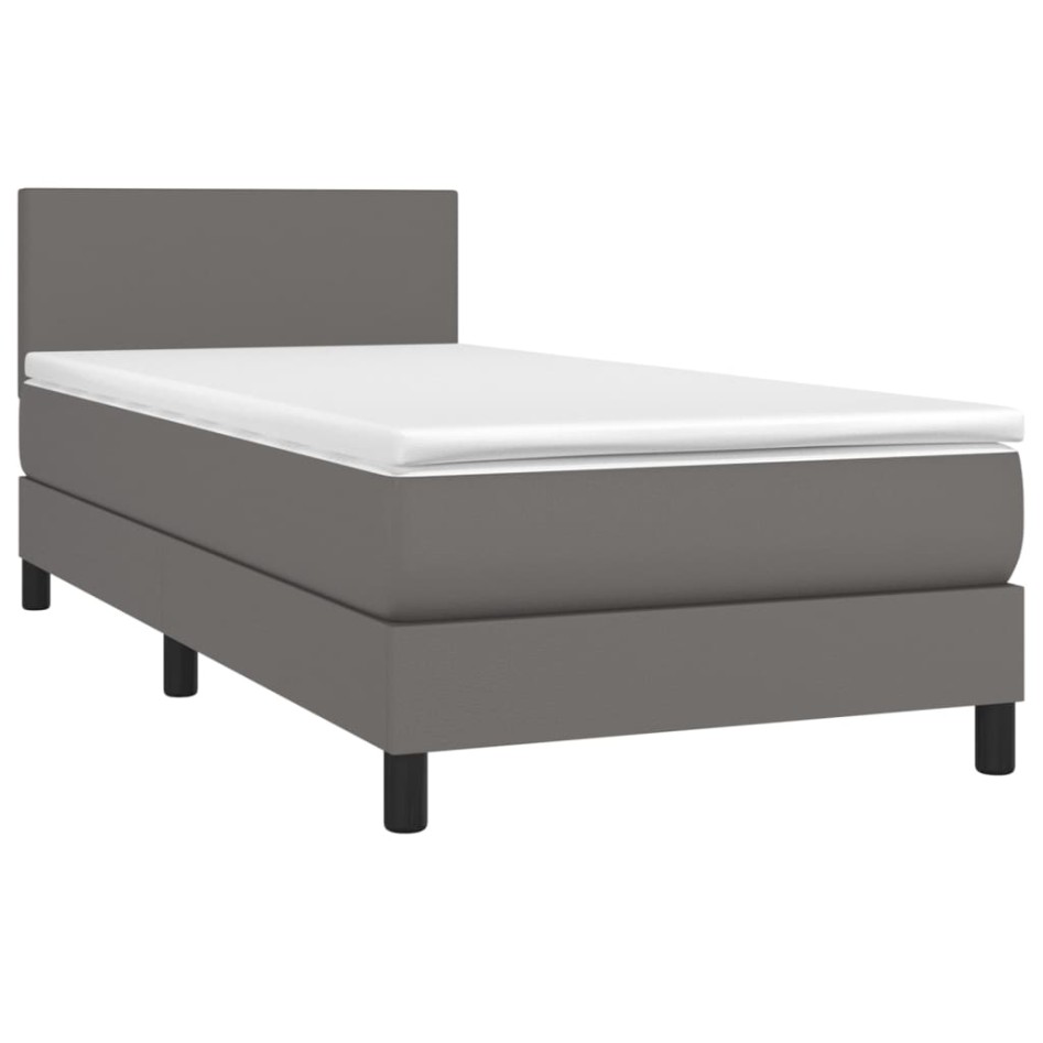 Cama box spring con colchón cuero sintético gris 80x200