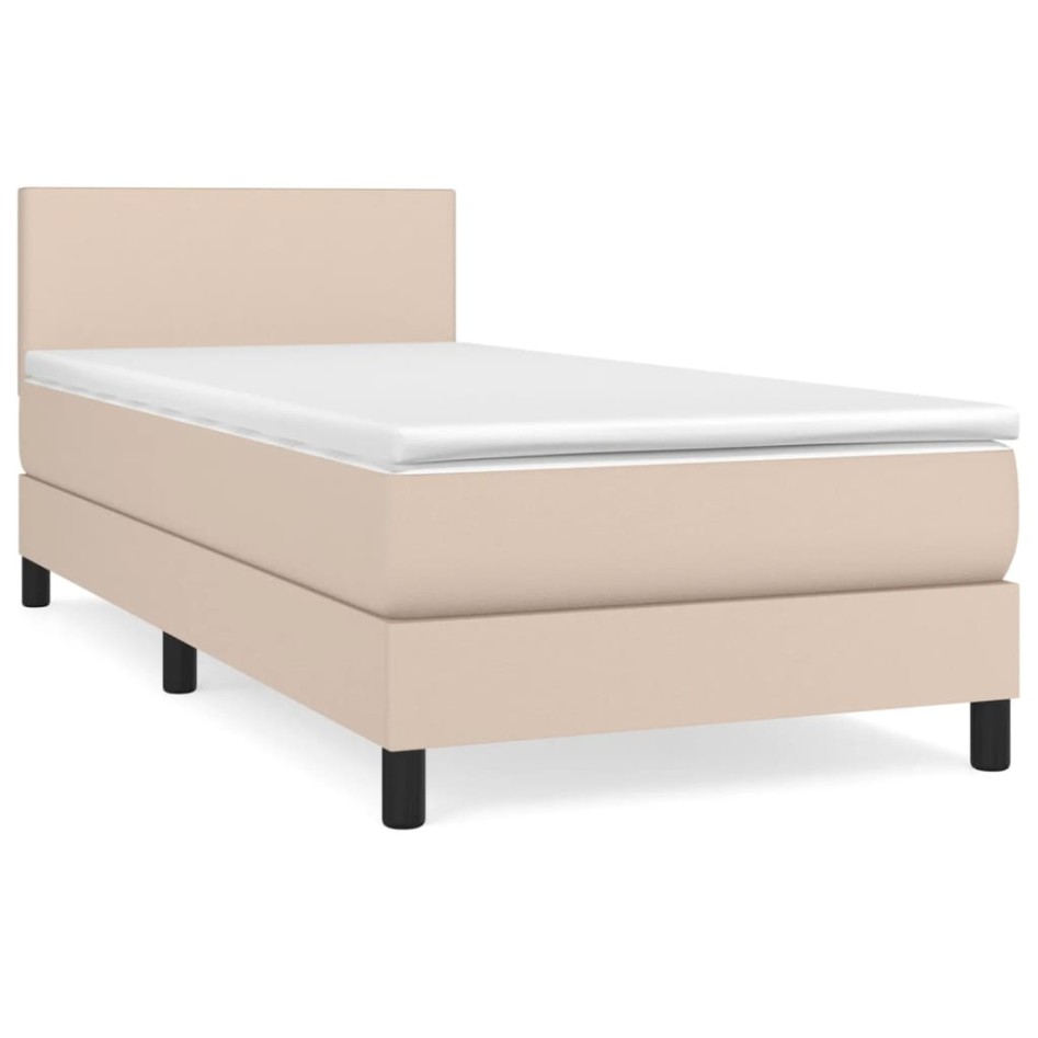Cama box spring con colchón cuero sintético capuchino