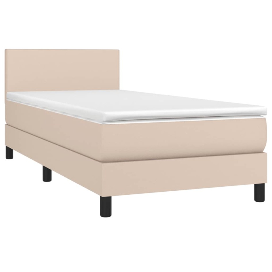 Cama box spring con colchón cuero sintético capuchino