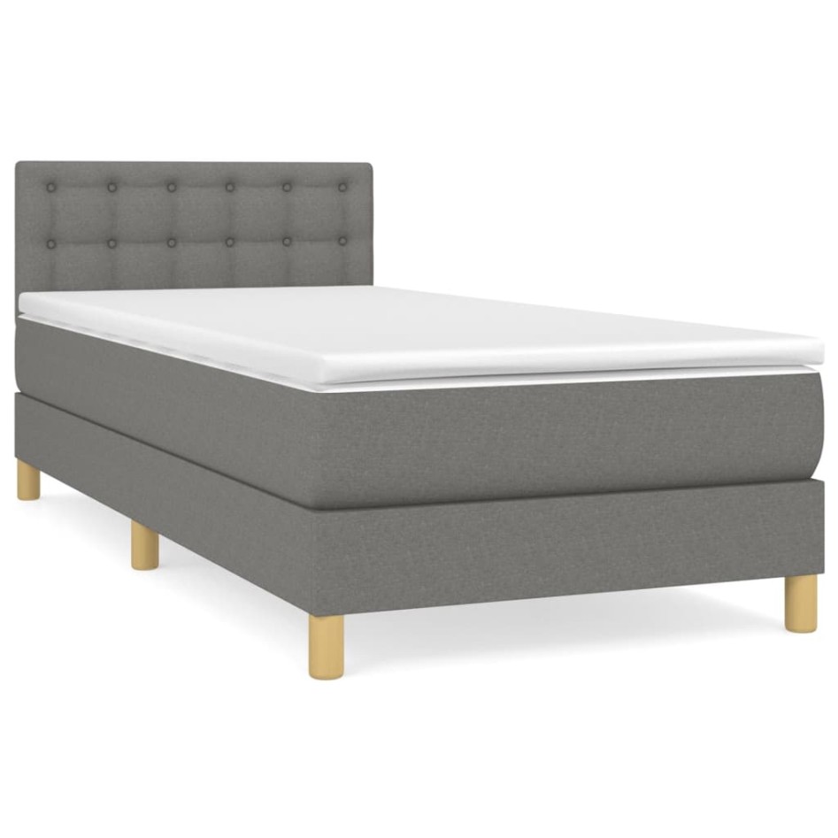Cama box spring con colchón tela gris oscuro 90x200