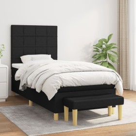 Cama box spring con colchón tela negro 100x200