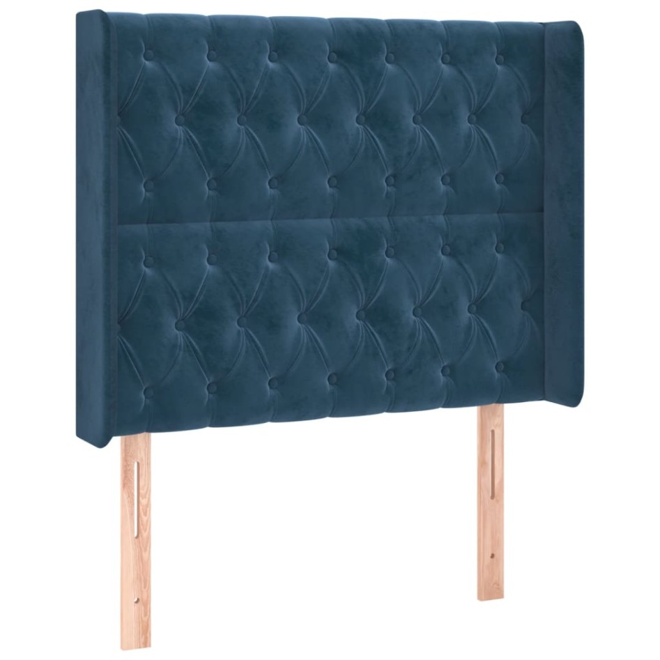 Cama box spring colchón y LED terciopelo azul oscuro 90x200
