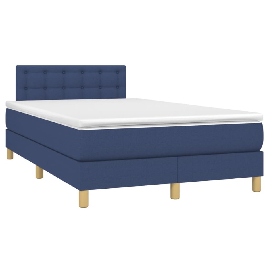 Cama box spring con colchón tela azul 120x200