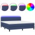 Cama box spring colchón y luces LED tela azul 160x200