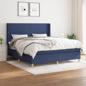 Cama box spring con colchón tela azul 160x200