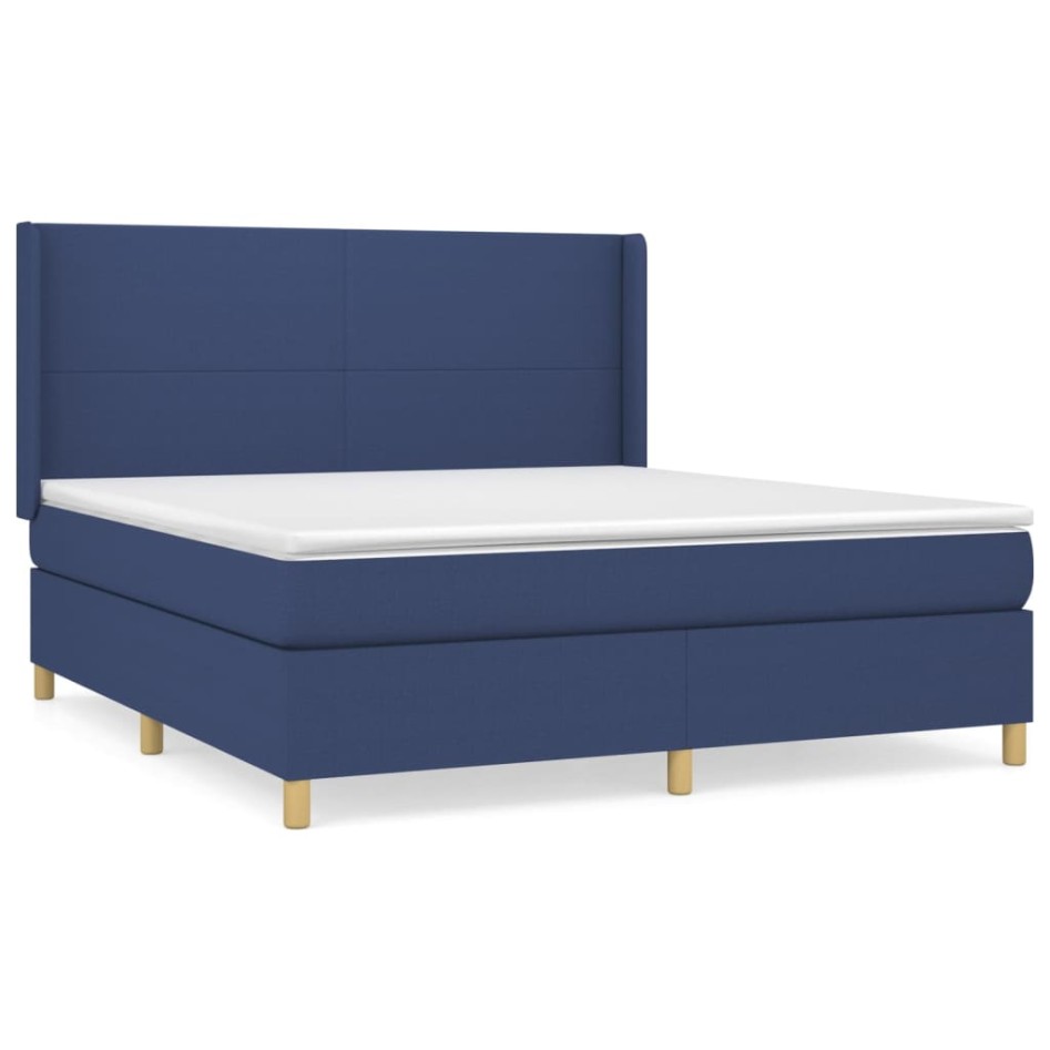 Cama box spring con colchón tela azul 160x200
