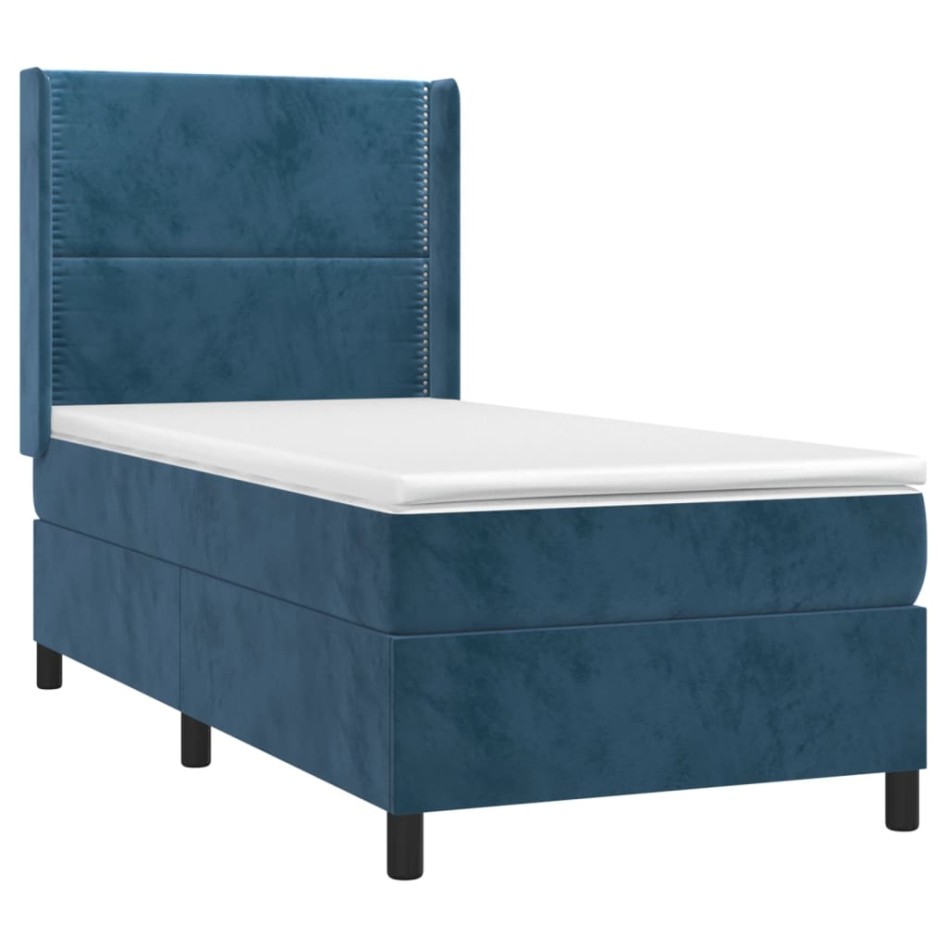 Cama box spring con colchón terciopelo azul oscuro 90x190