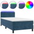 Cama box spring colchón y LED terciopelo azul oscuro 80x200