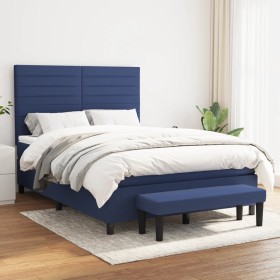 Cama box spring con colchón tela azul 140x190