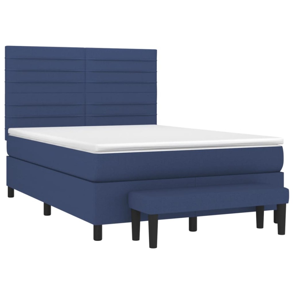 Cama box spring con colchón tela azul 140x190