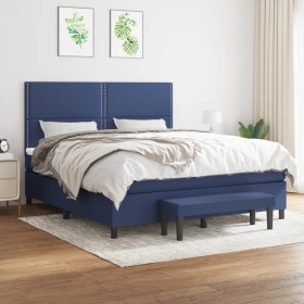 Cama box spring con colchón tela azul 160x200
