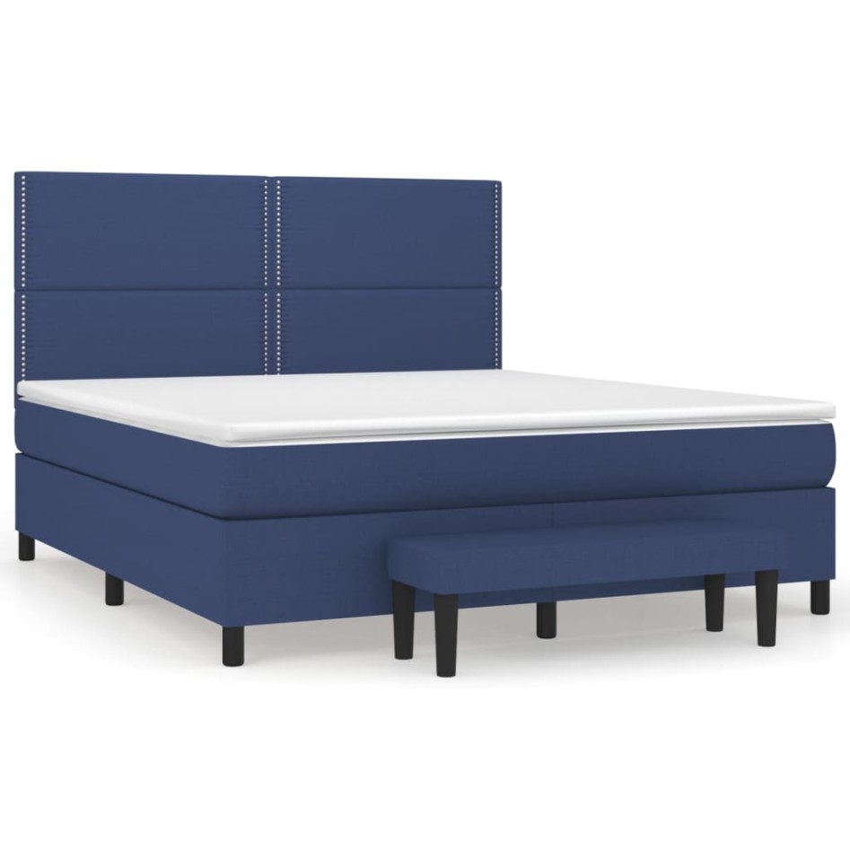 Cama box spring con colchón tela azul 160x200