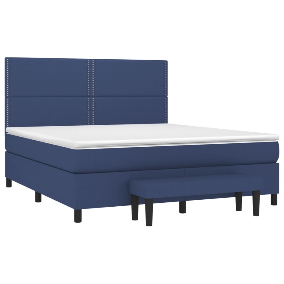 Cama box spring con colchón tela azul 160x200