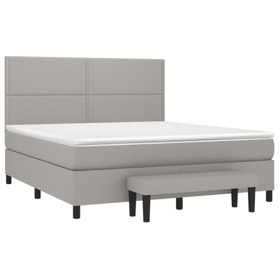 Cama box spring con colchón tela gris claro 160x200