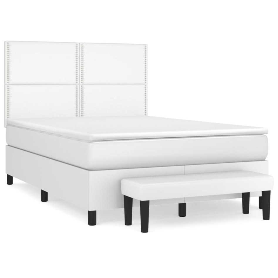 Cama box spring con colchón cuero sintético blanco