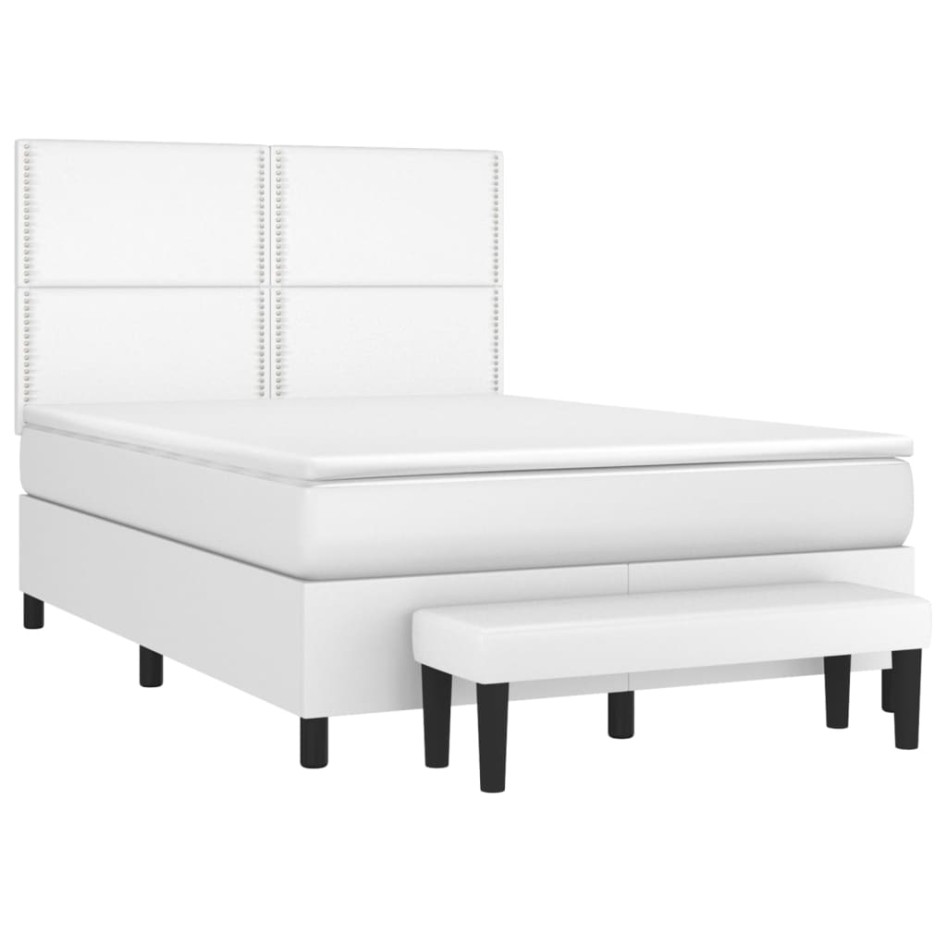 Cama box spring con colchón cuero sintético blanco