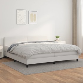 Cama box spring con colchón cuero sintético blanco 200x200