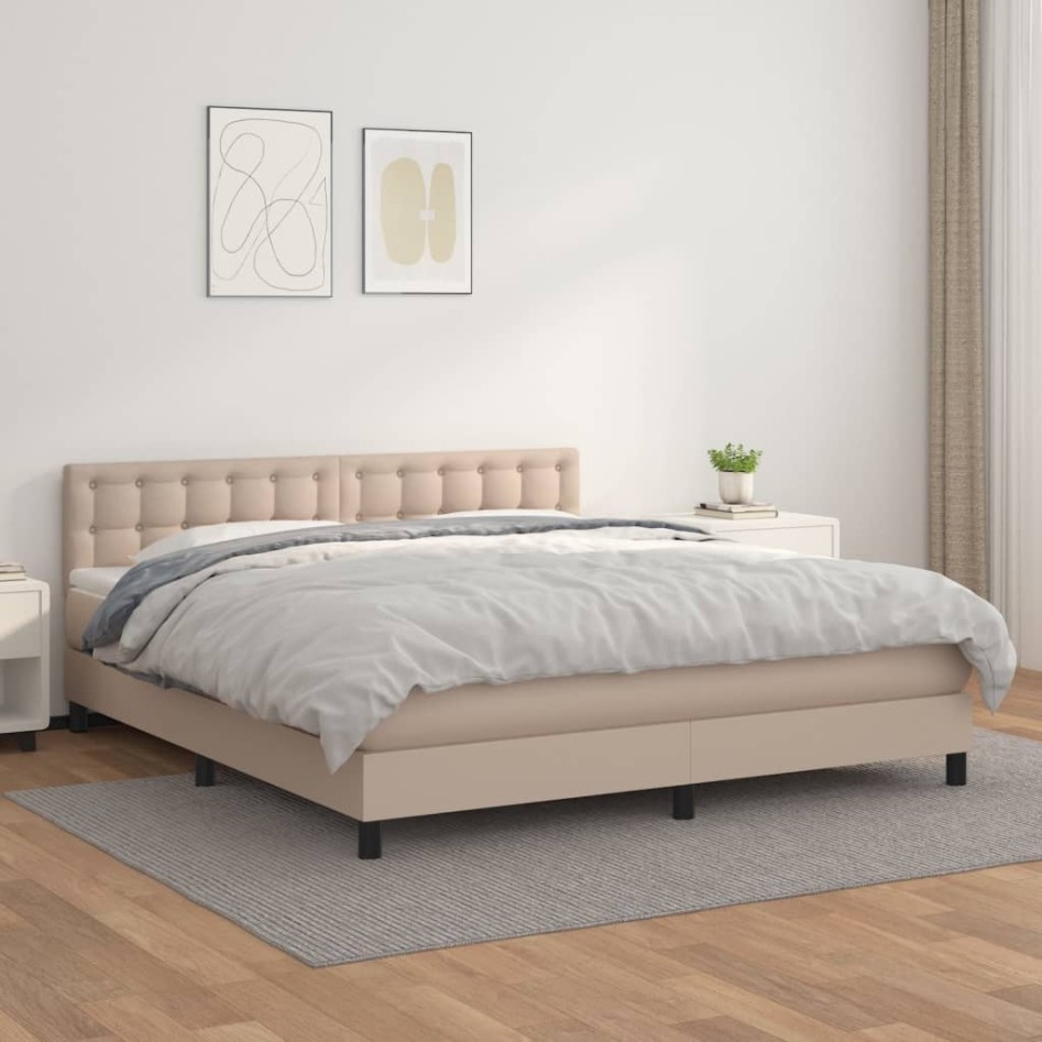 Cama box spring con colchón cuero sintético capuchino