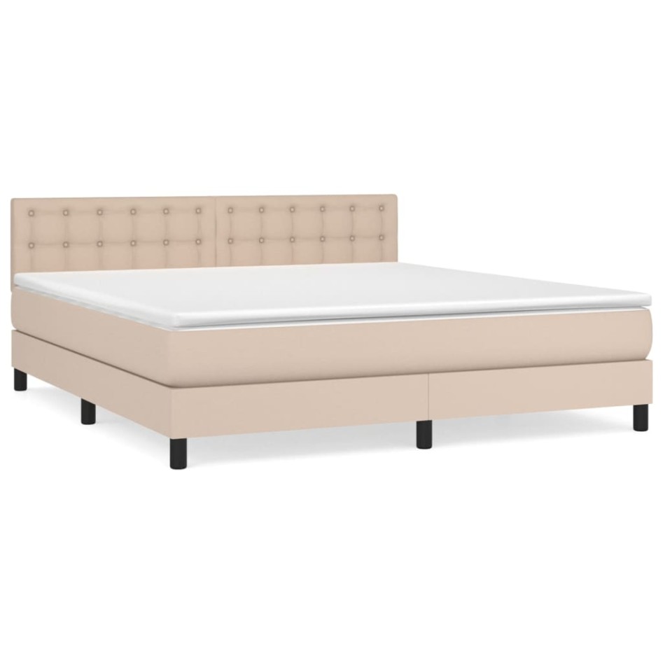 Cama box spring con colchón cuero sintético capuchino