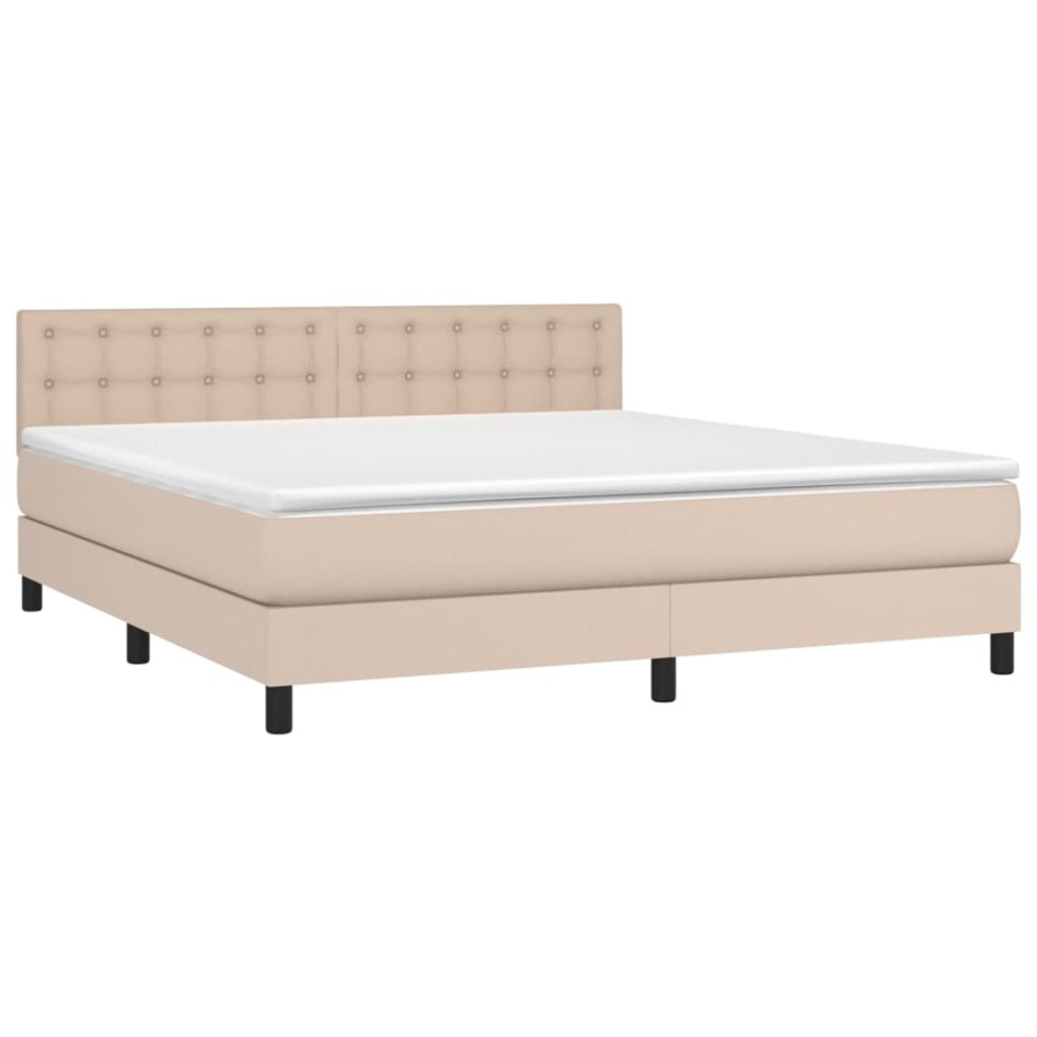 Cama box spring con colchón cuero sintético capuchino