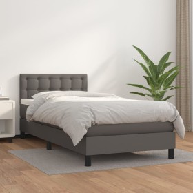 Cama box spring con colchón cuero sintético gris 80x200