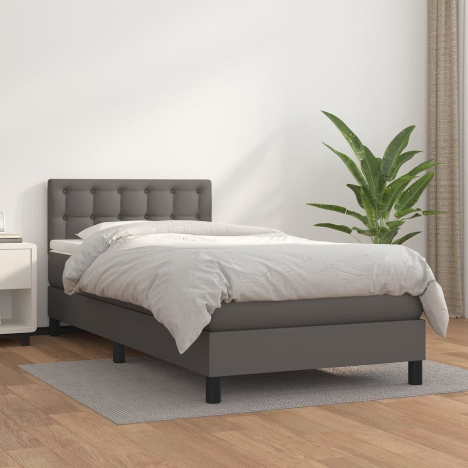 Cama box spring con colchón cuero sintético gris 80x200