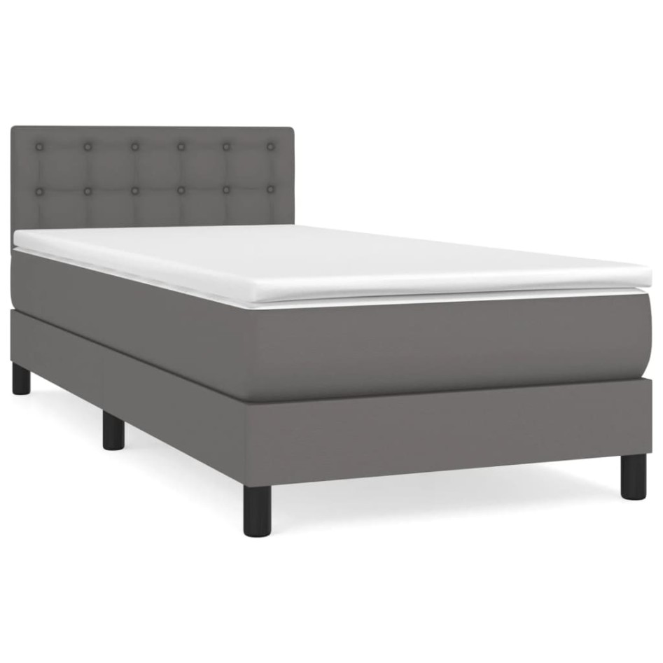 Cama box spring con colchón cuero sintético gris 80x200
