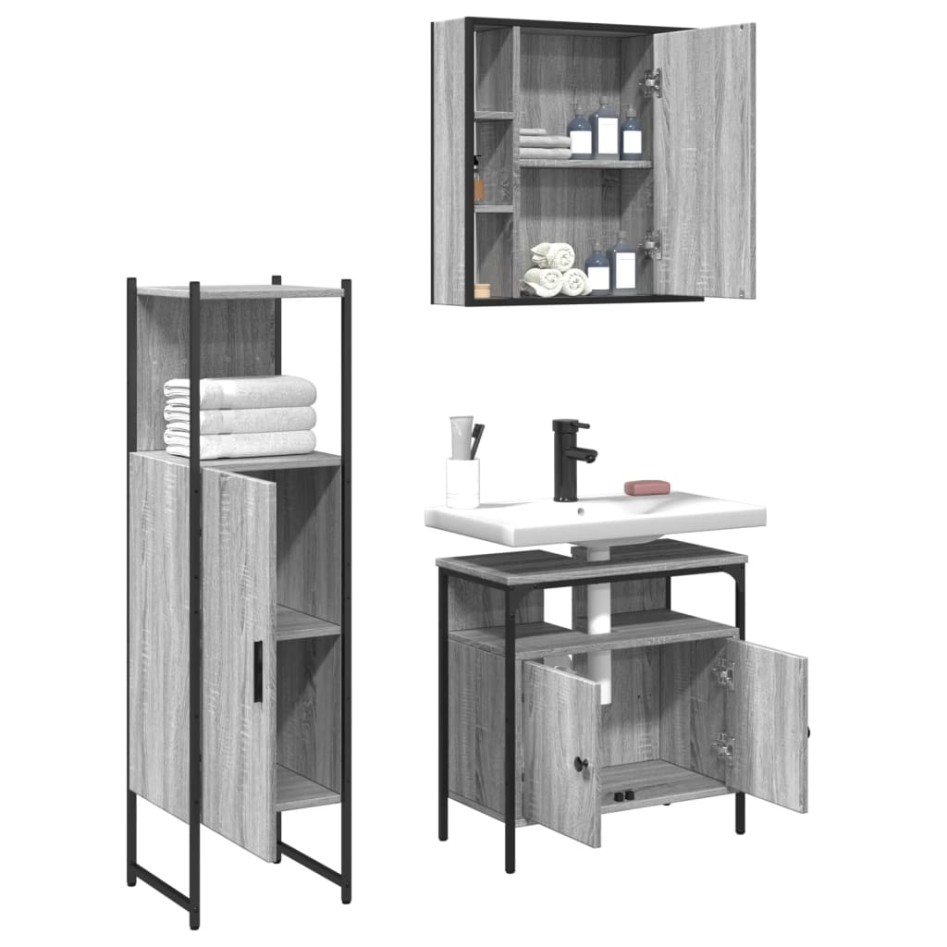 Set de muebles de baño 3 pzas madera contrachapada gris