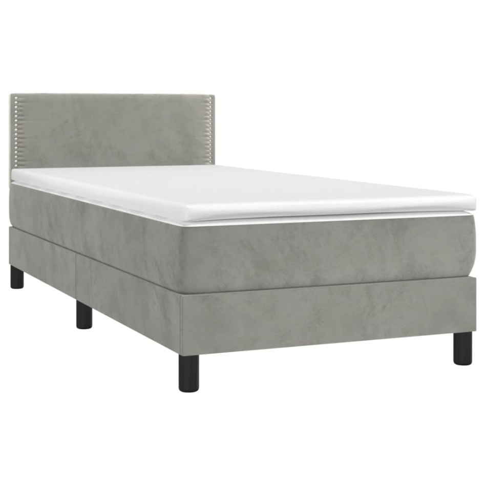 Cama box spring con colchón terciopelo gris claro 100x200