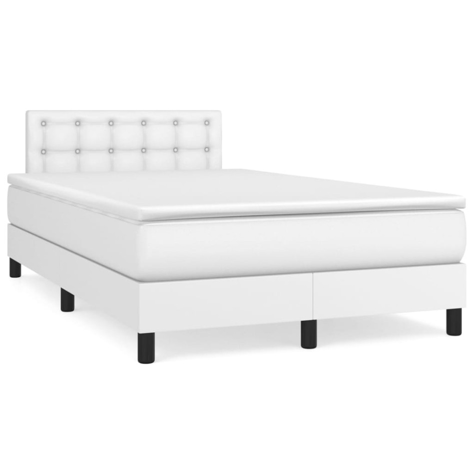 Cama box spring con colchón cuero sintético blanco 120x200