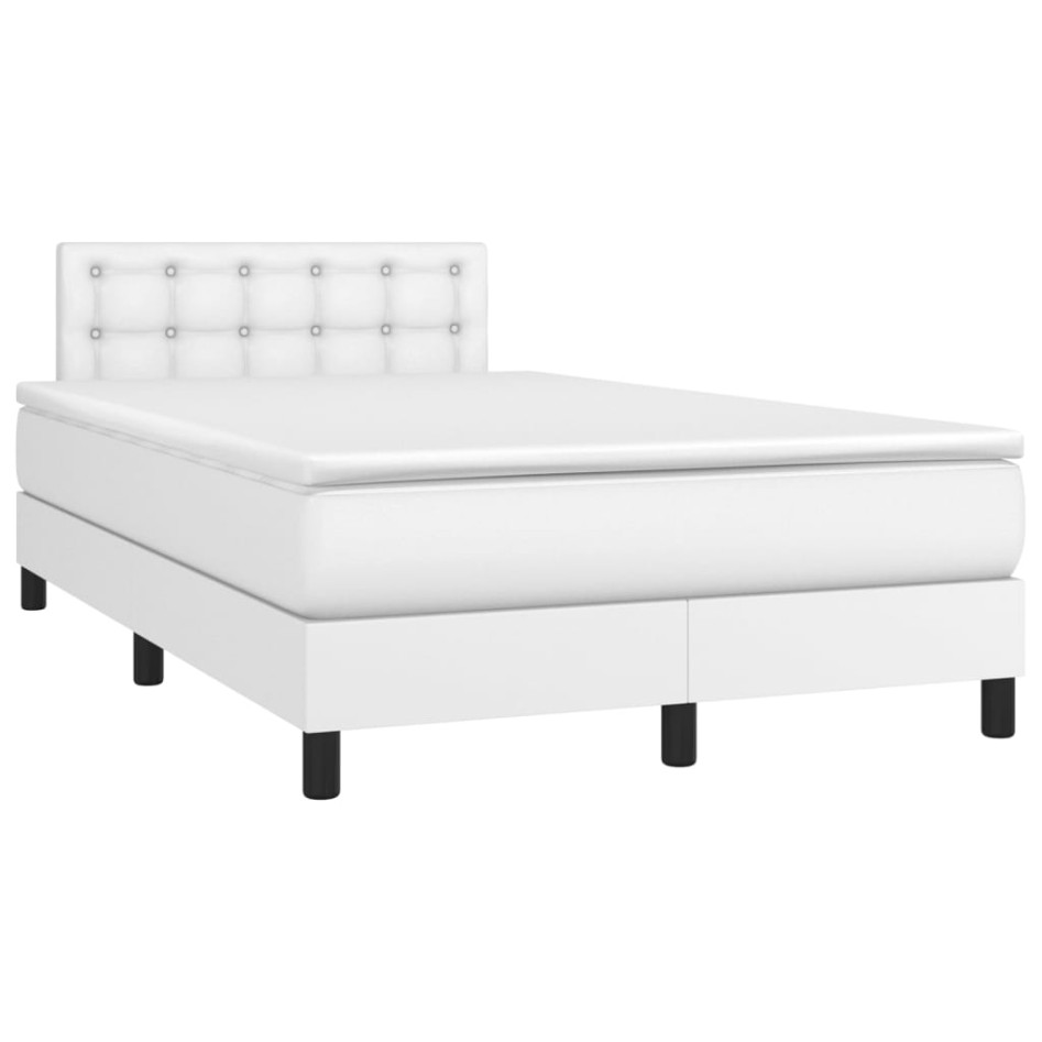 Cama box spring con colchón cuero sintético blanco 120x200