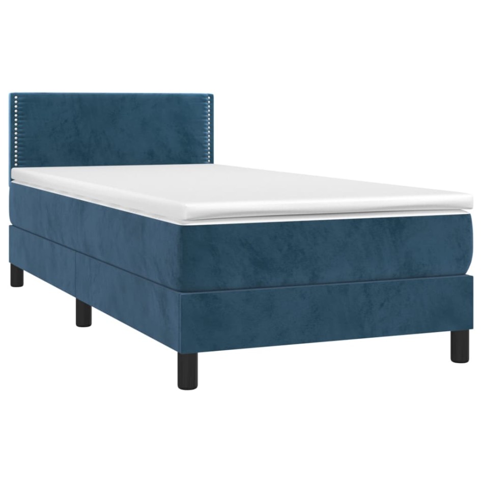 Cama box spring con colchón terciopelo azul oscuro 100x200