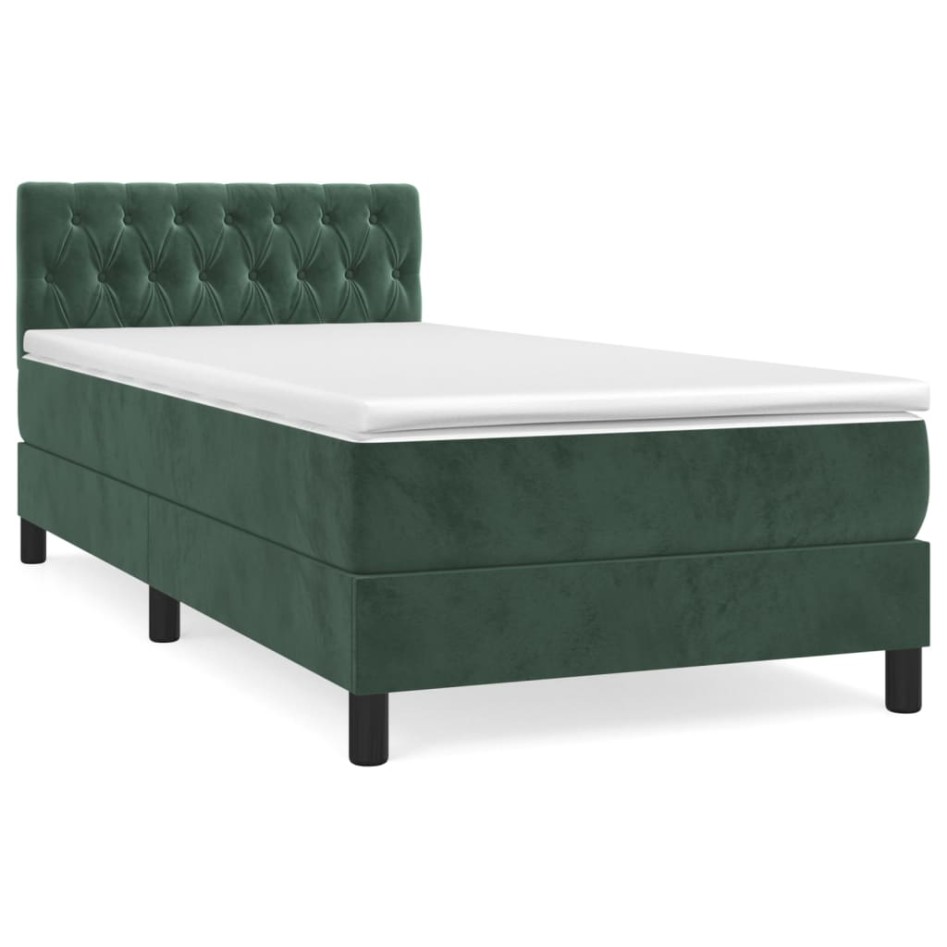Cama box spring con colchón terciopelo verde oscuro 90x190