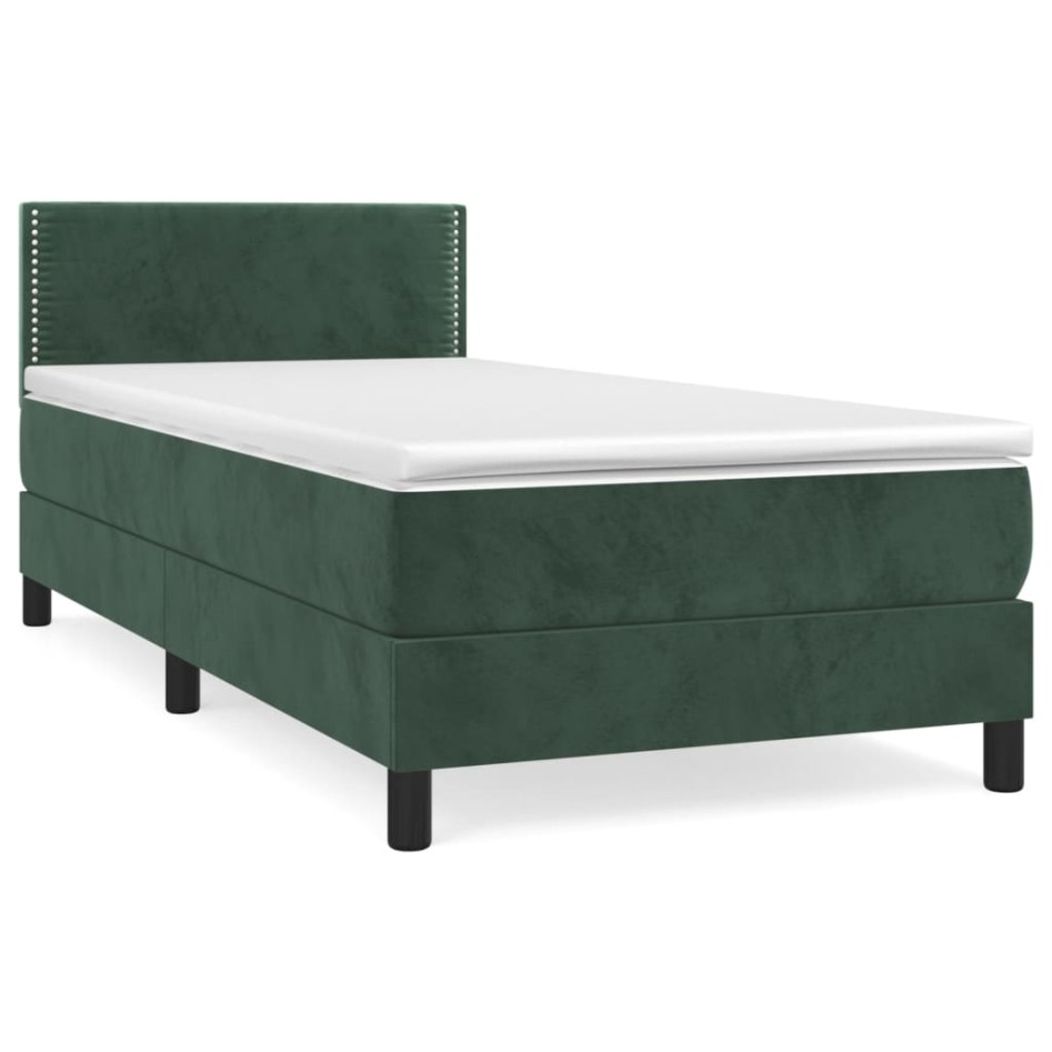 Cama box spring con colchón terciopelo verde oscuro 80x200