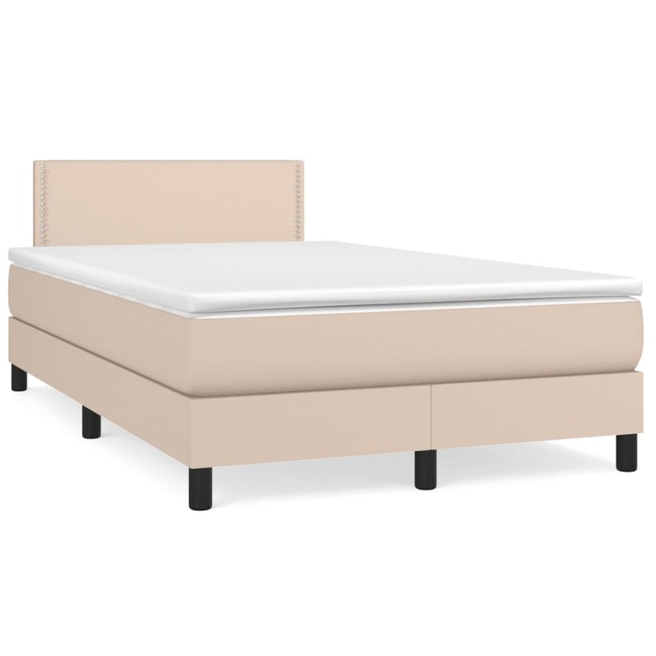 Cama box spring con colchón cuero sintético capuchino
