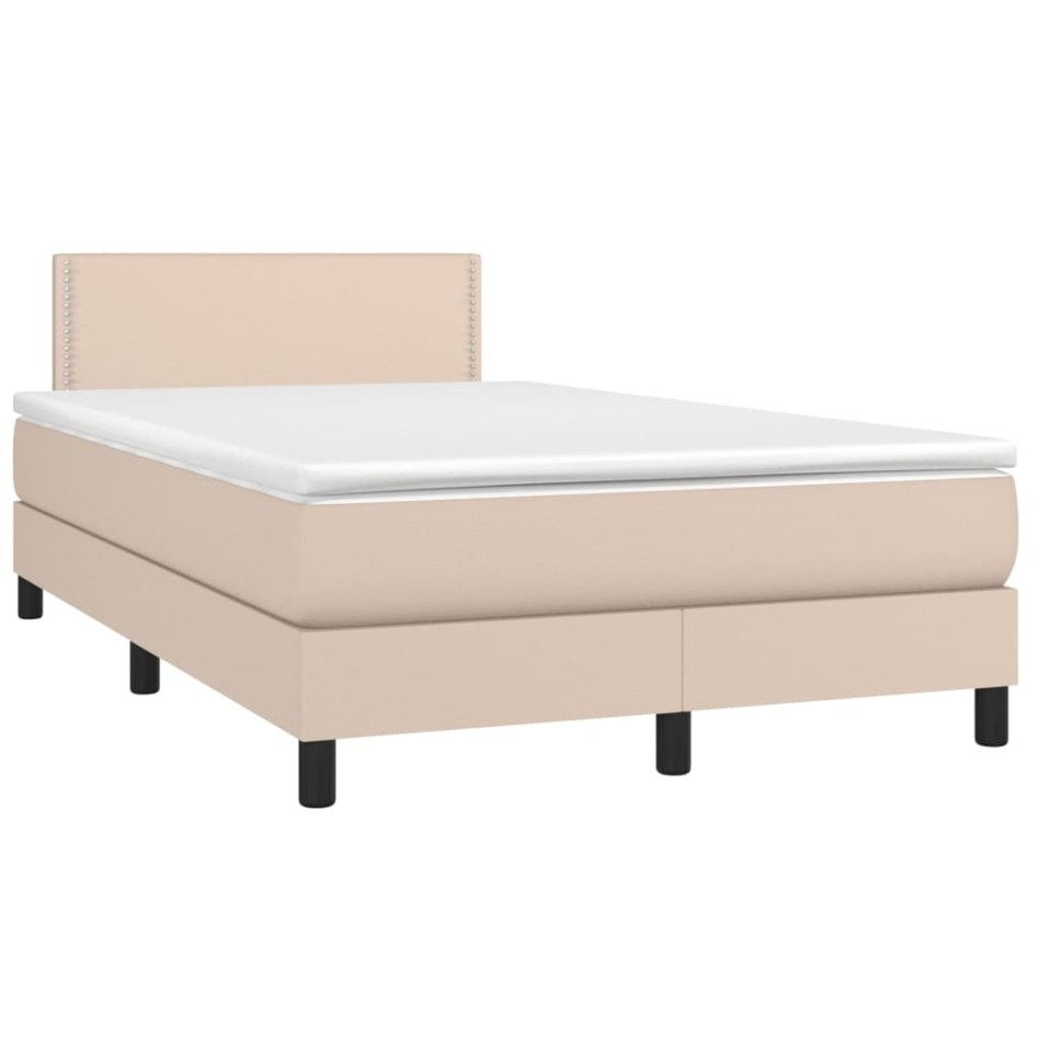Cama box spring con colchón cuero sintético capuchino