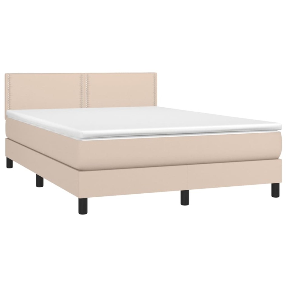 Cama box spring con colchón cuero sintético capuchino