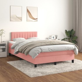 Cama box spring con colchón terciopelo rosa 120x200
