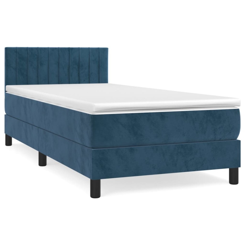 Cama box spring con colchón terciopelo azul oscuro 100x200