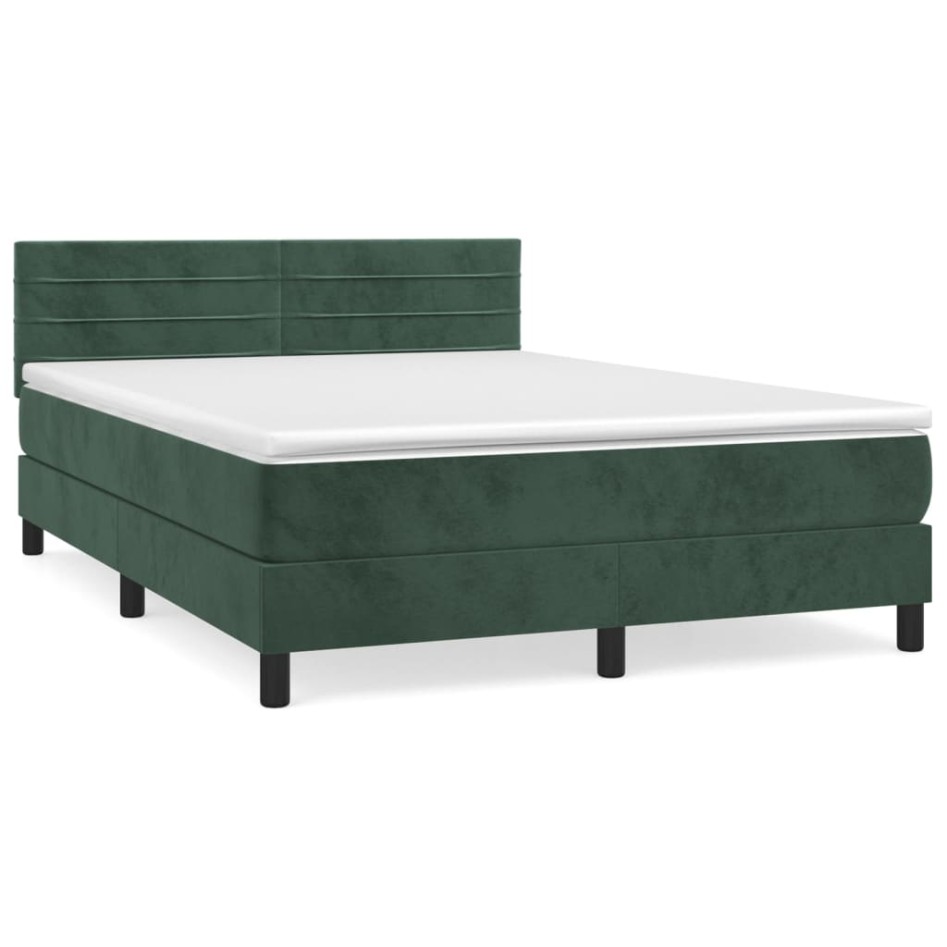 Cama box spring con colchón terciopelo verde oscuro 140x190