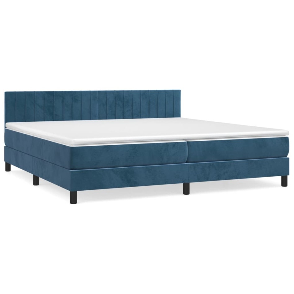 Cama box spring con colchón terciopelo azul oscuro 200x200