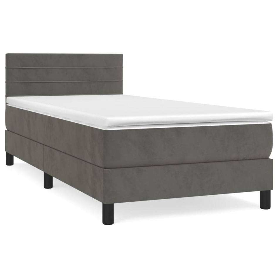 Cama box spring con colchón terciopelo gris oscuro 100x200