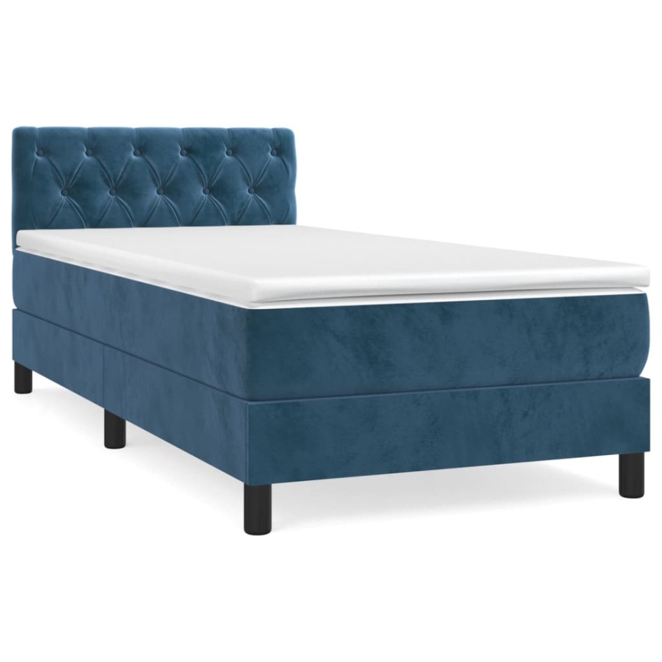 Cama box spring con colchón terciopelo azul oscuro 80x200