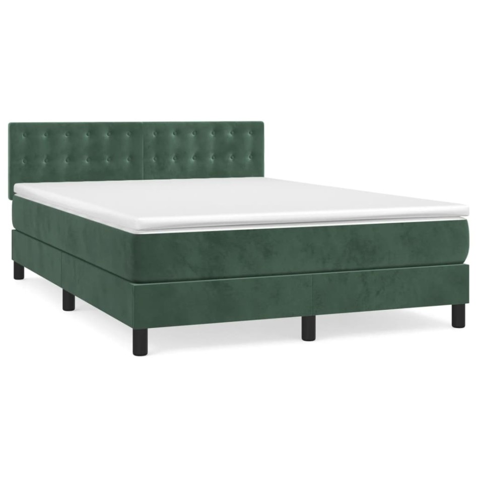 Cama box spring con colchón terciopelo verde oscuro 140x190