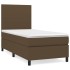 Cama box spring con colchón tela marrón oscuro 100x200