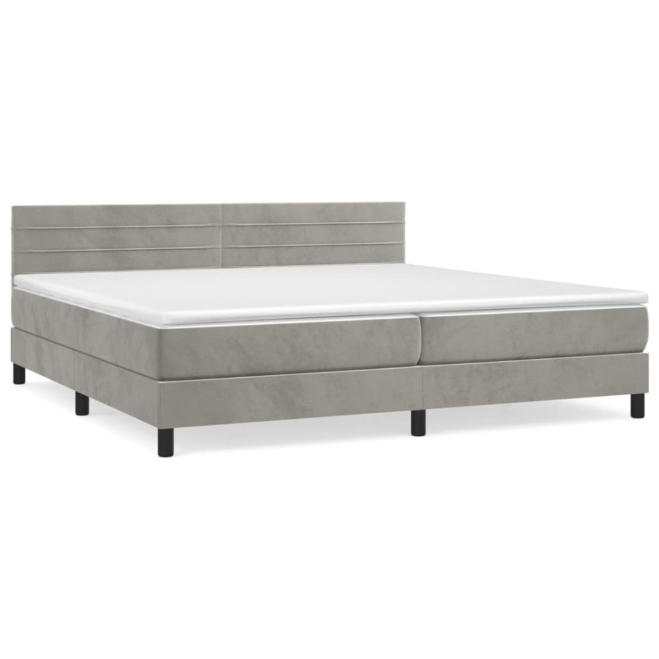 Cama box spring con colchón terciopelo gris claro 200x200