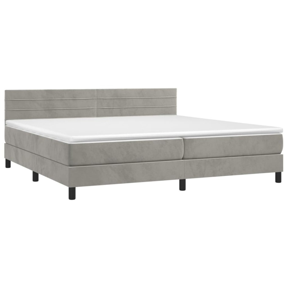 Cama box spring con colchón terciopelo gris claro 200x200