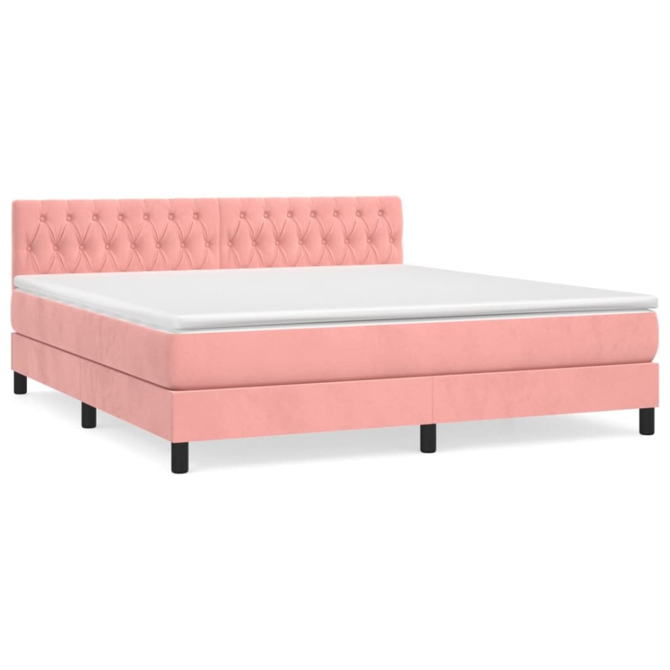 Cama box spring con colchón terciopelo rosa 180x200