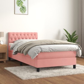 Cama box spring con colchón terciopelo rosa 100x200
