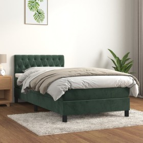 Cama box spring con colchón terciopelo verde oscuro 90x200